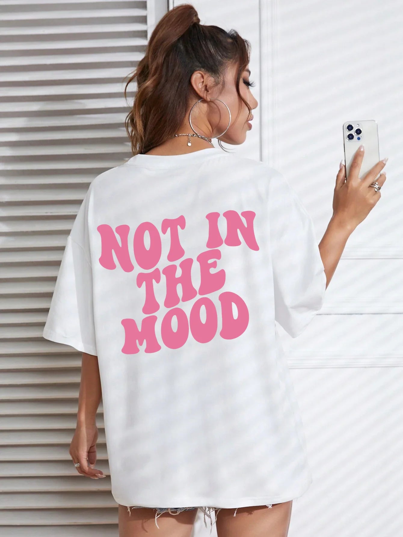 Not In The Mood Pink Letter Print T-Shirts Women Summer Cotton Clothing O-Neck Oversized Short Sleeve Breathable Casual Tshirt - reetell