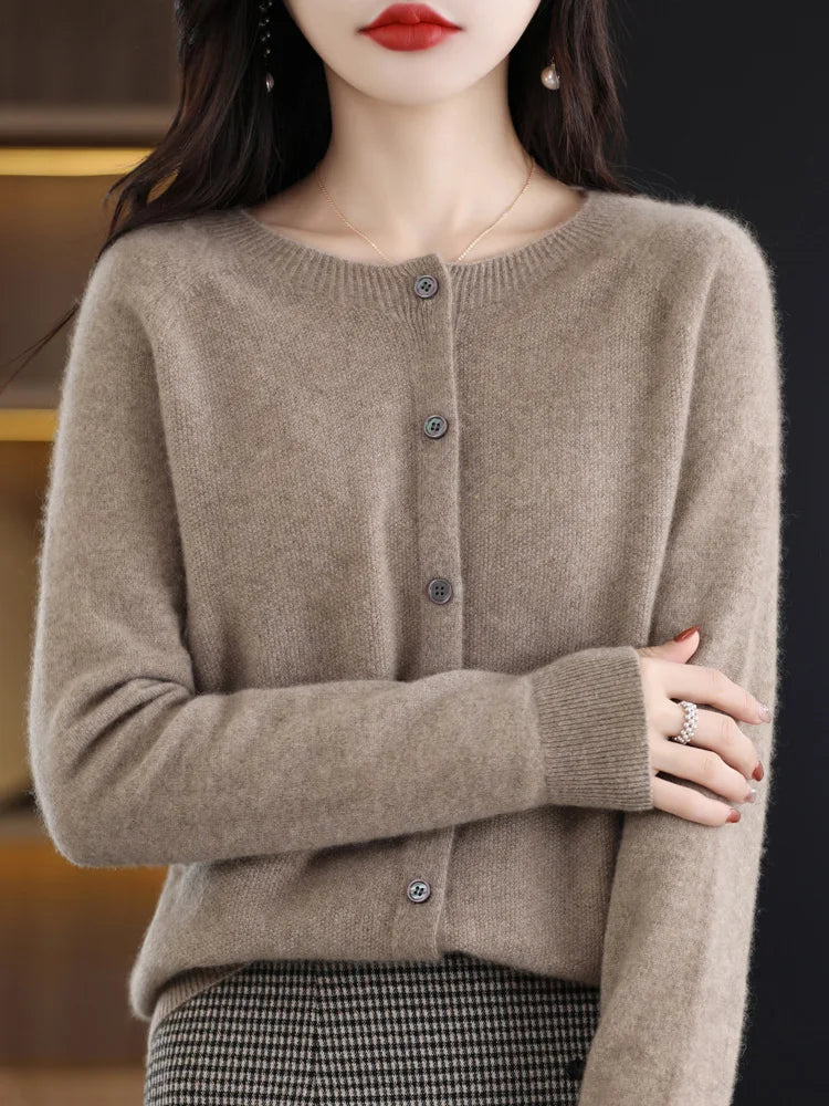 High Quality Round Neck Long Sleeve Cashmere 100% Merino Wool Pullover Women Sweater Coat Top - reetell