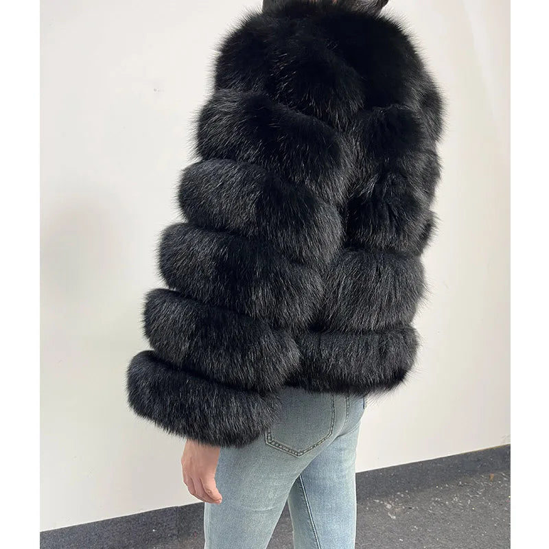 2024 Black Natural Real Fox Fur Coat Women Winter Warm Luxury Fur Jacket Detachable Long Sleeve Female Vest Furry clothing - reetell