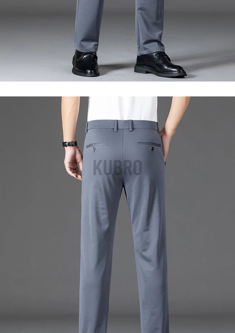 KUBRO Men's Summer Thin Fashion Business Casual Suit Pants Long Pants Men's Elastic Straight Sleeve Formal Pants Plus Size 2024 - reetell