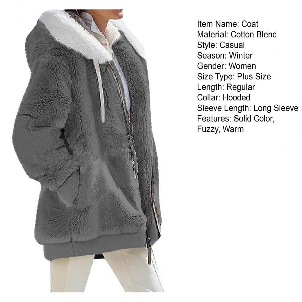 2023 New Women's Winter Coat Solid Color Warm Plush Large Size Ladies Coat Fall Winter Loose Plush Zipper Hooded Women's Coat - reetell