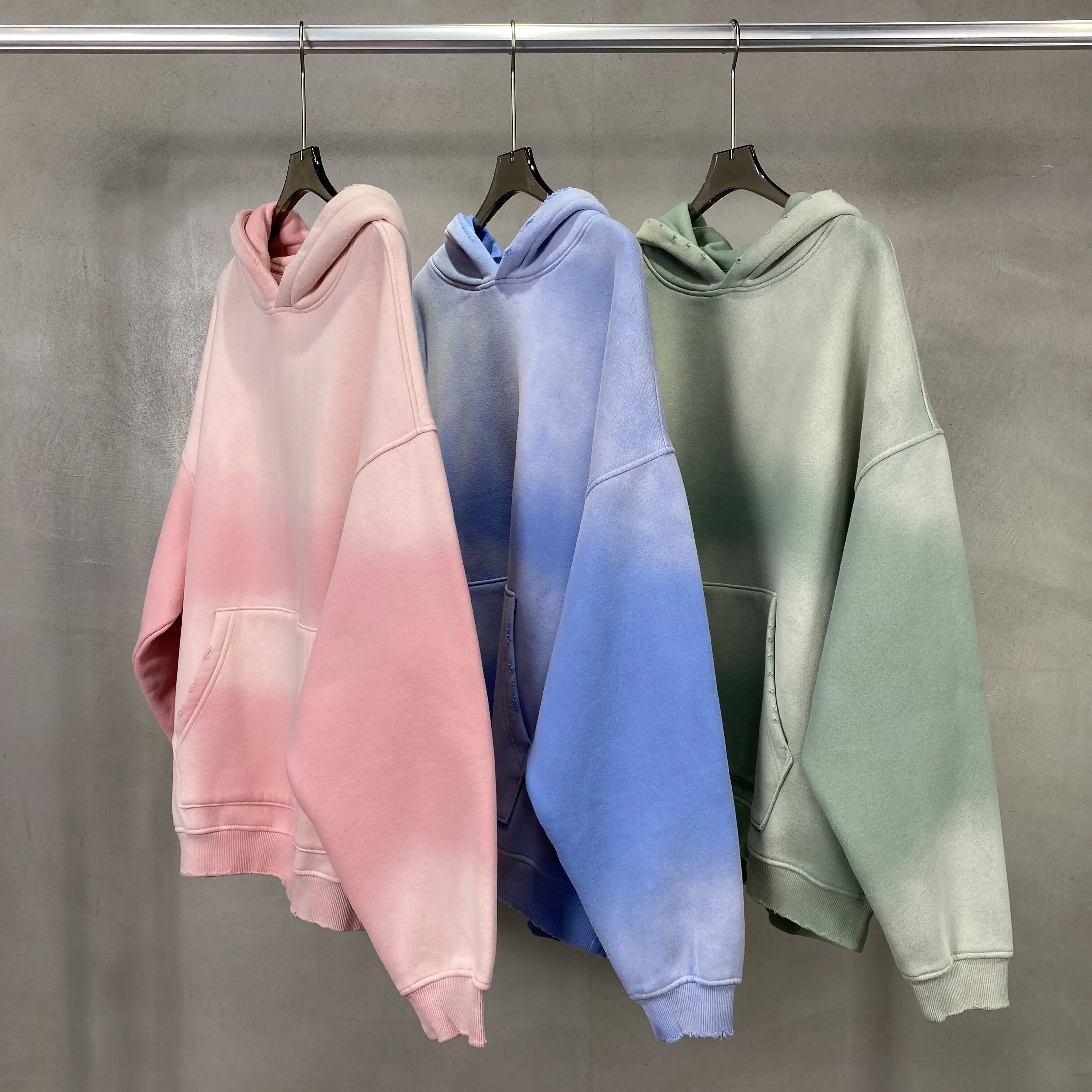 Solid Color Blanks plus fleece thicken spray-dyed aged hoodie - reetell