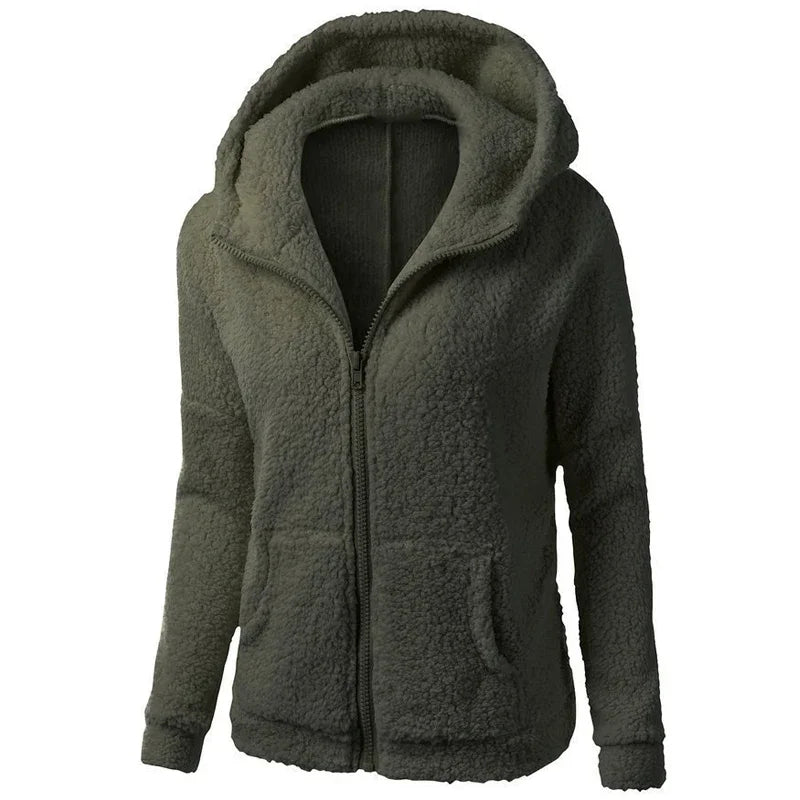 Autumn Winter Warm Jacket Women hoodie Hooded 2024 Casual Female Hoodies Sweatershirt Zipper Coat Solid Soft Fleece Women Coat - reetell