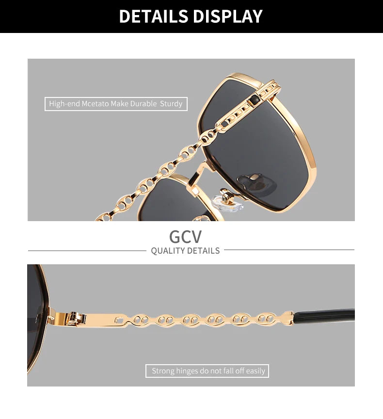 GCV brand classic retro women's rectangular square metal frame glasses, sunglasses, Polaroid lenses，Box Oculos De Sol Gafas - reetell