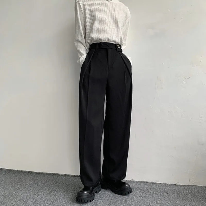 2023 New Black Suit Pants Men Fashion Social Mens Dress Pants Korean Loose Oversized Wide Leg Pants Mens Formal Trousers M-2XL - reetell