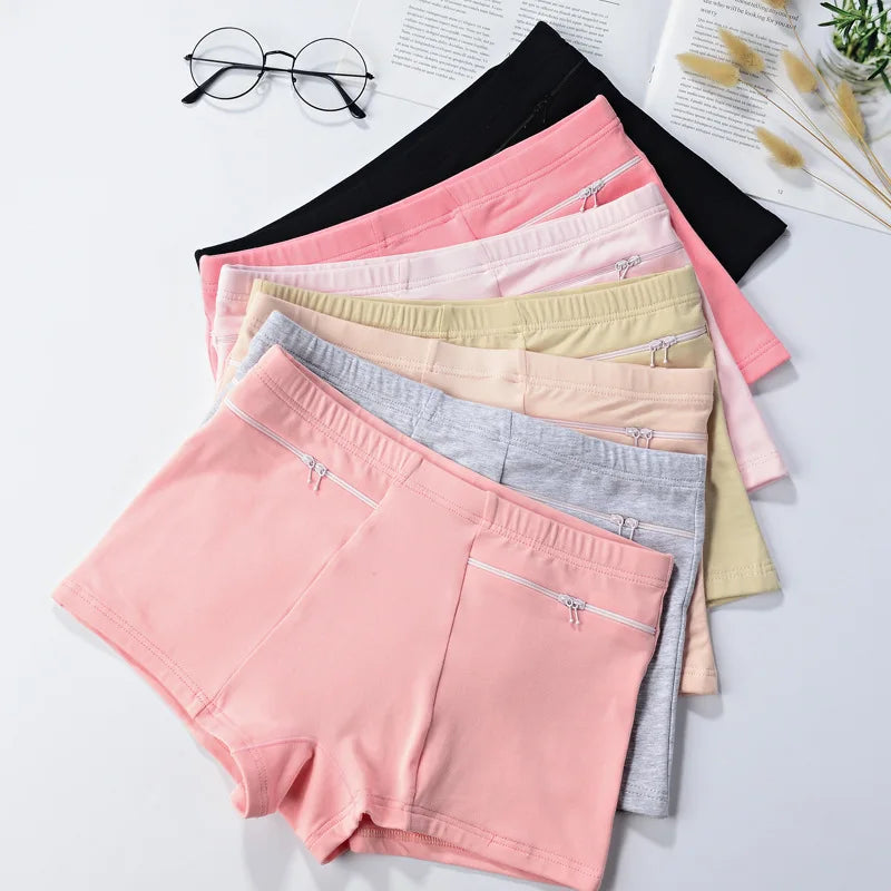 Women's Safety Anti-theft Pants Soft Shorts Cotton Boxer Summer Under Skirt Shorts with Pockets Femme Underwears Safety Shorts - reetell