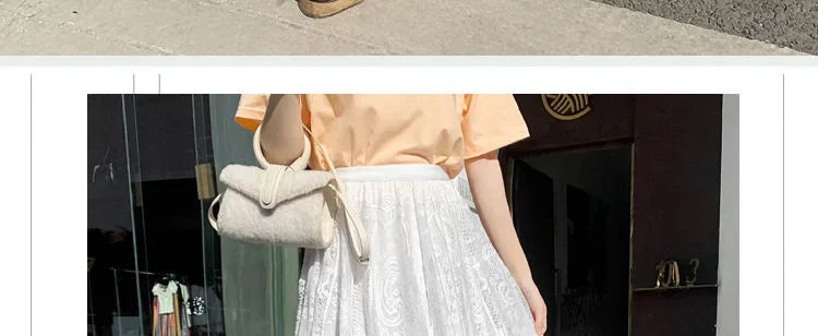 Lace High Waist Skirt Women Faldas Ropa Mujer Casual Loose Summer White Long Skirts Ladies Fashion Jupe Solid Woman Clothes Saia - reetell