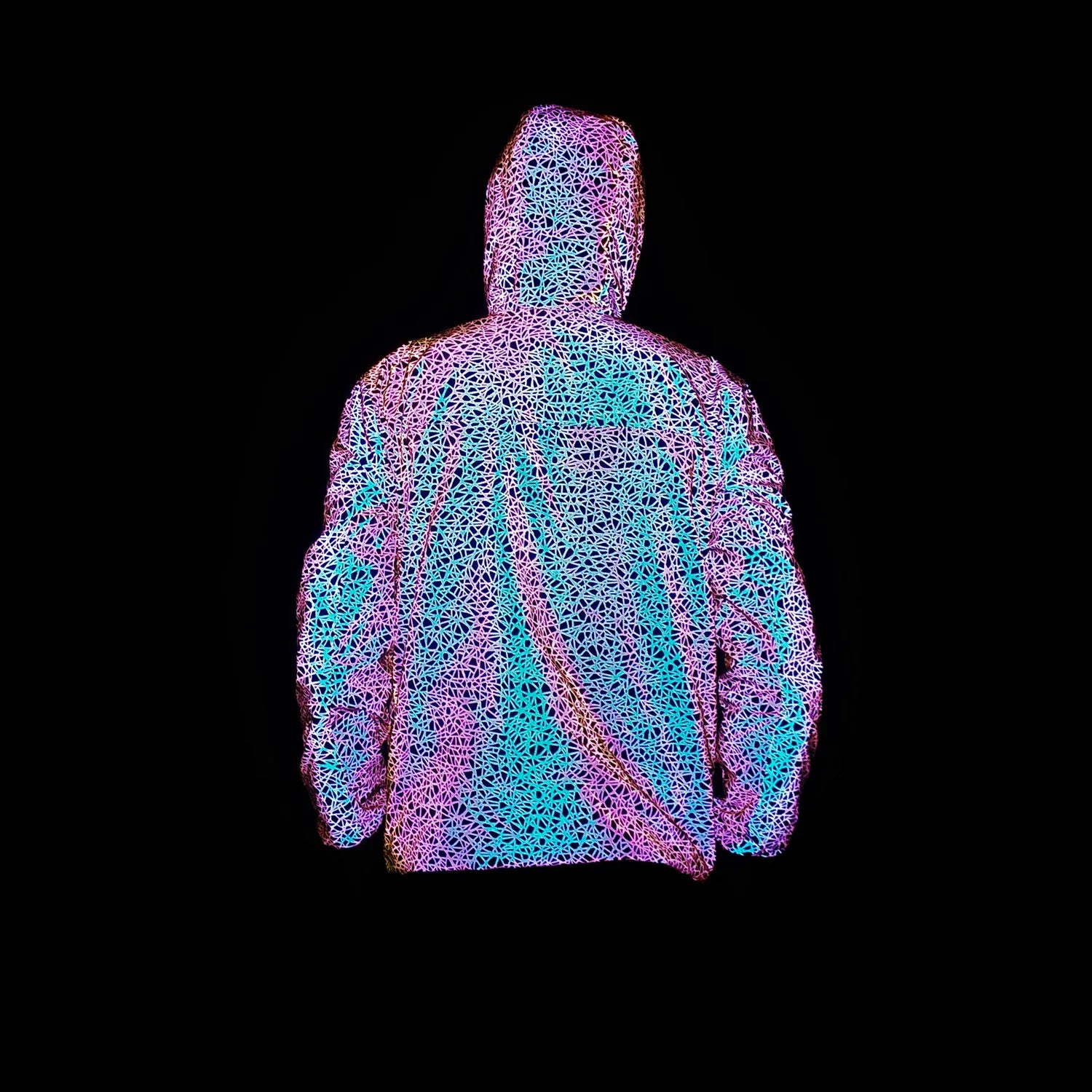 2022 Autumn Winter Colorful Reflective Hooded Jacket Mens Harajuku Hip Hop Night Club Reflect Light Shiny Coats Windbreaker - reetell