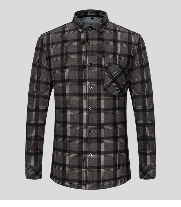 Autumn Winter Thicken Fleece Shirt Men Business Plaid Shirt Long Sleeve Warm Clothes Turn Down Collar Button Up Shirts Classic - reetell