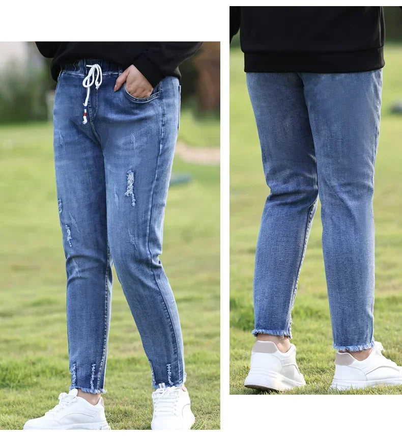 XL-6XL Plus Size jeans for Women Mom Jeans Woman Elastic High Waist Blue BaggyJeans Denim Ripped Jeans Female Harem Pants - reetell