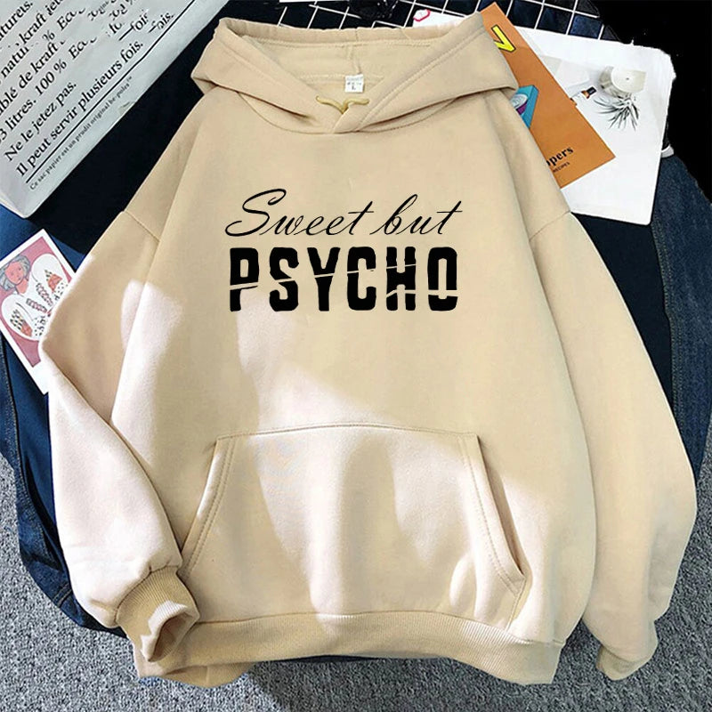 Sweet But Psycho Printed Long Sleeve Pullover Hoodies For Women And Men Couple Casual Sweatshirts Autumn Winter Plus Size Hoodie - reetell