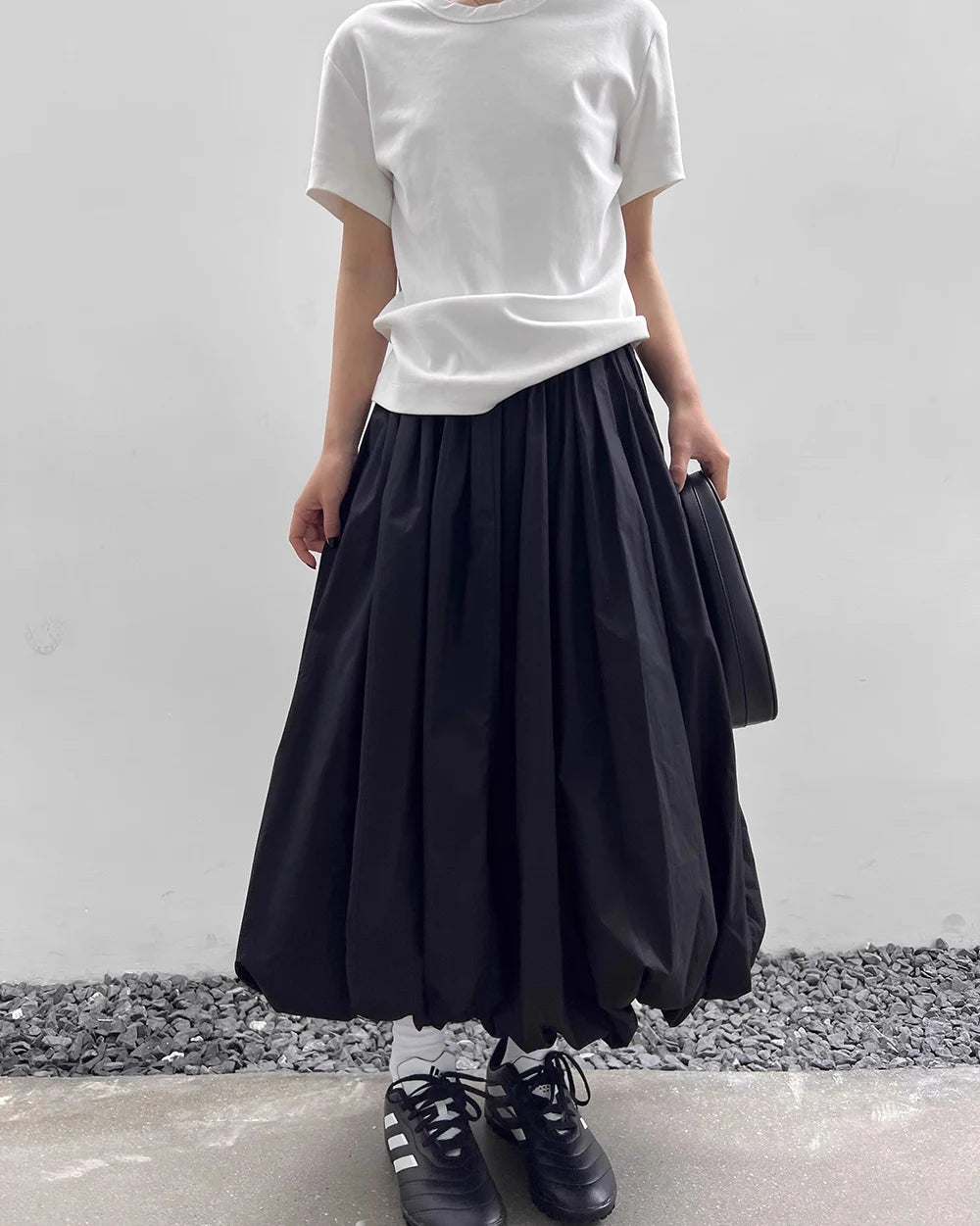 HOUZHOU Long Skirt Women Elegant Solid Elastic Waist A-line Vintage Korean Fashion Loose Balloon Maxi Skirt Casual Streetwear - reetell