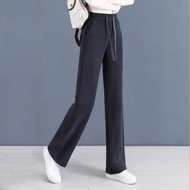 Women's Straight strappy trousers Drapey Corduroy High-waisted loose slimming Wide-Leg Pants  Spring Autumn cotton velvet pants - reetell