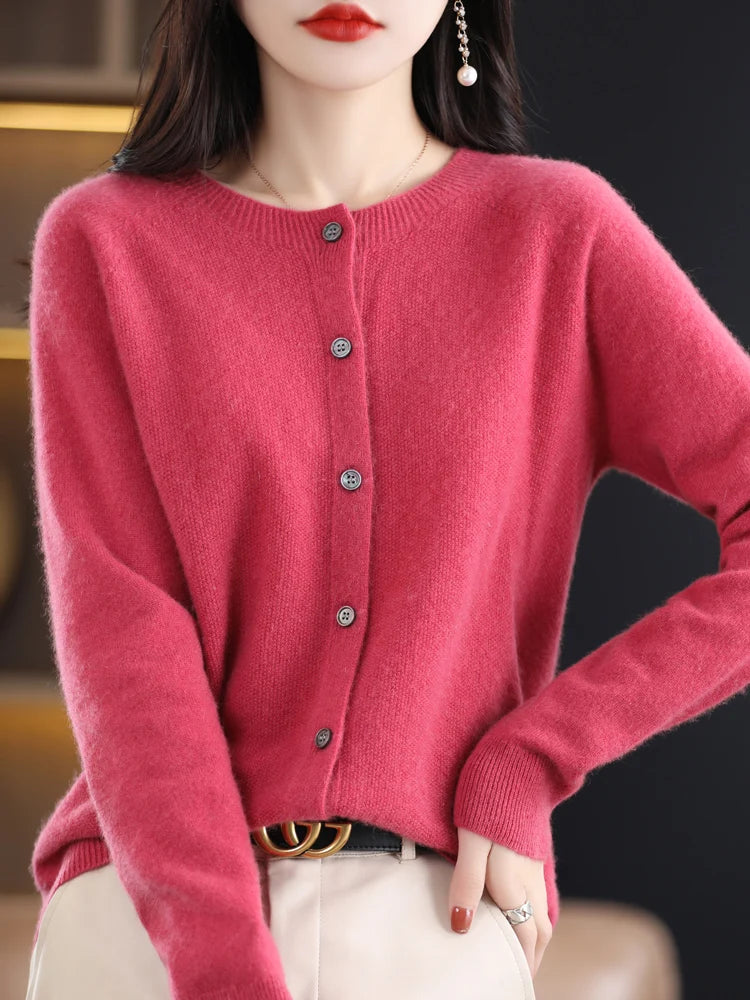 High Quality Round Neck Long Sleeve Cashmere 100% Merino Wool Pullover Women Sweater Coat Top - reetell