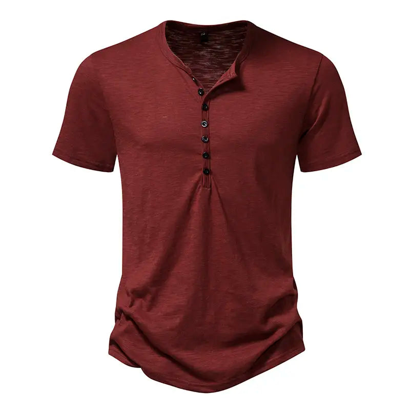 Men's Henley Shirt, Casual Fashion T-shirt, Basic Short Sleeve Top, 100% Cotton Lightweight Tee, Plus Size Camping T-shirt - reetell