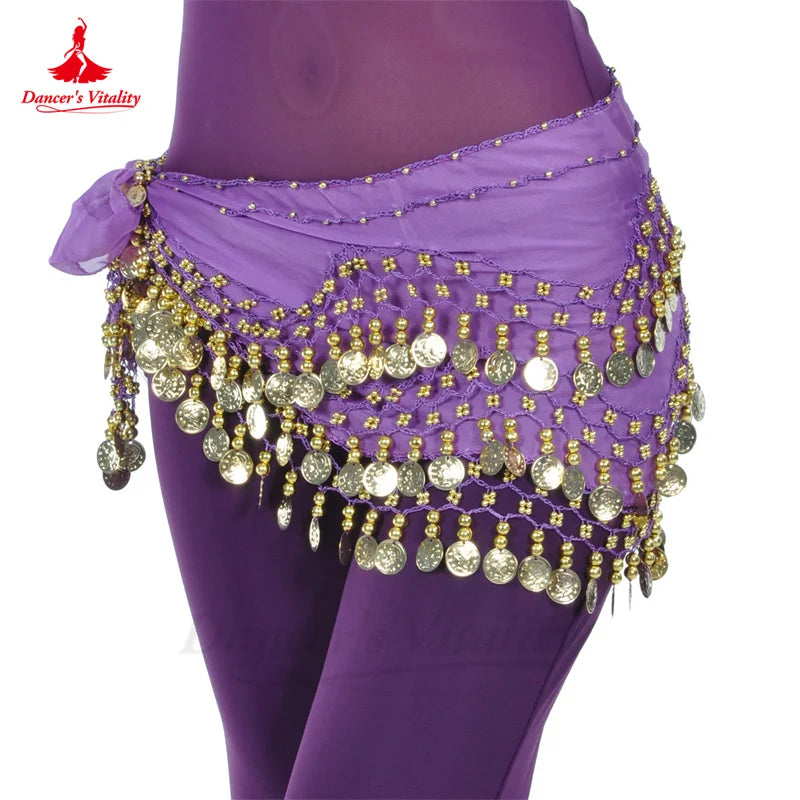 Belly Dance Hip Scarf for Women Chiffon Gold Coines 158 Belt Oriental Belly Dancing Accessories Adult Kid's Bellydance Belts