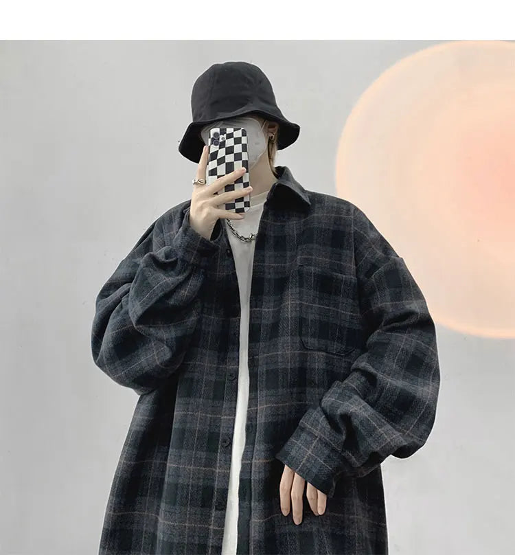 LAPPSTER-Youth  Long Sleeve Winter Y2k Streetwear Fleece Shirts Flannel Harajuku Plaid Shirt Vintage Korean Fashions Clothes