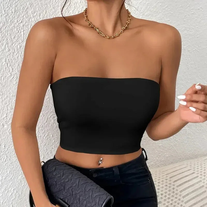 Sexy Bodycon Crop Tube Top, Solid Stretchy Tube Top, Casual Every Day Tops, Women's Clothing - reetell