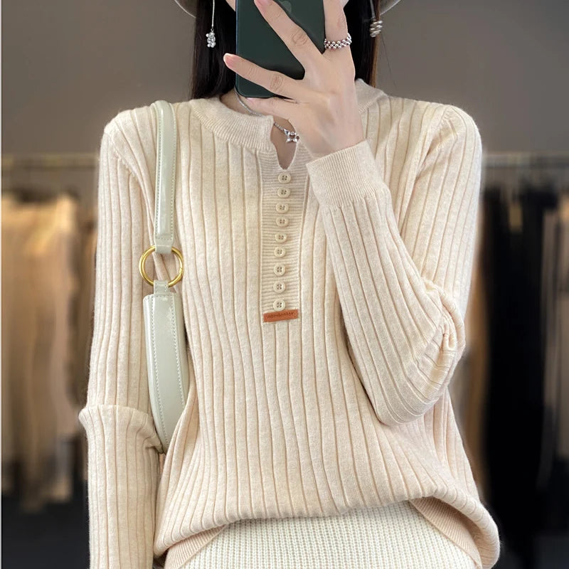 Women's Sweater Autumn/Winter New Solid Color Knitwear V-Neck Pullover Ladies Clothes Fashion Blouse Korean Style Loose Tops - reetell