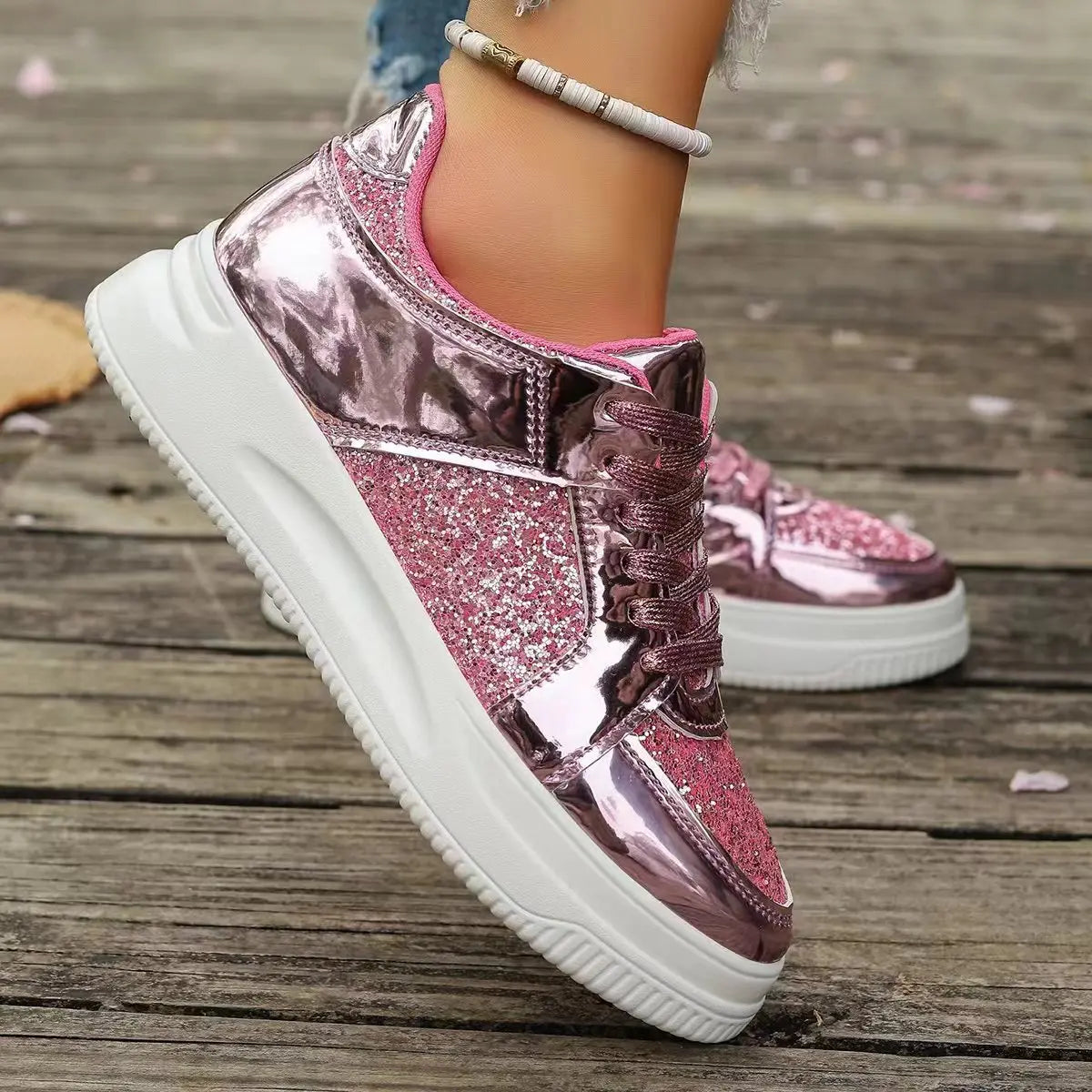 Women's Gold Sequins Platform Sneakers Autumn Fashion Casual Sports Shoes Thick Bottom Vulcanized Shoes Woman Flats Heels Shoes