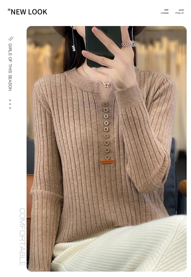 Women's Sweater Autumn/Winter New Solid Color Knitwear V-Neck Pullover Ladies Clothes Fashion Blouse Korean Style Loose Tops - reetell