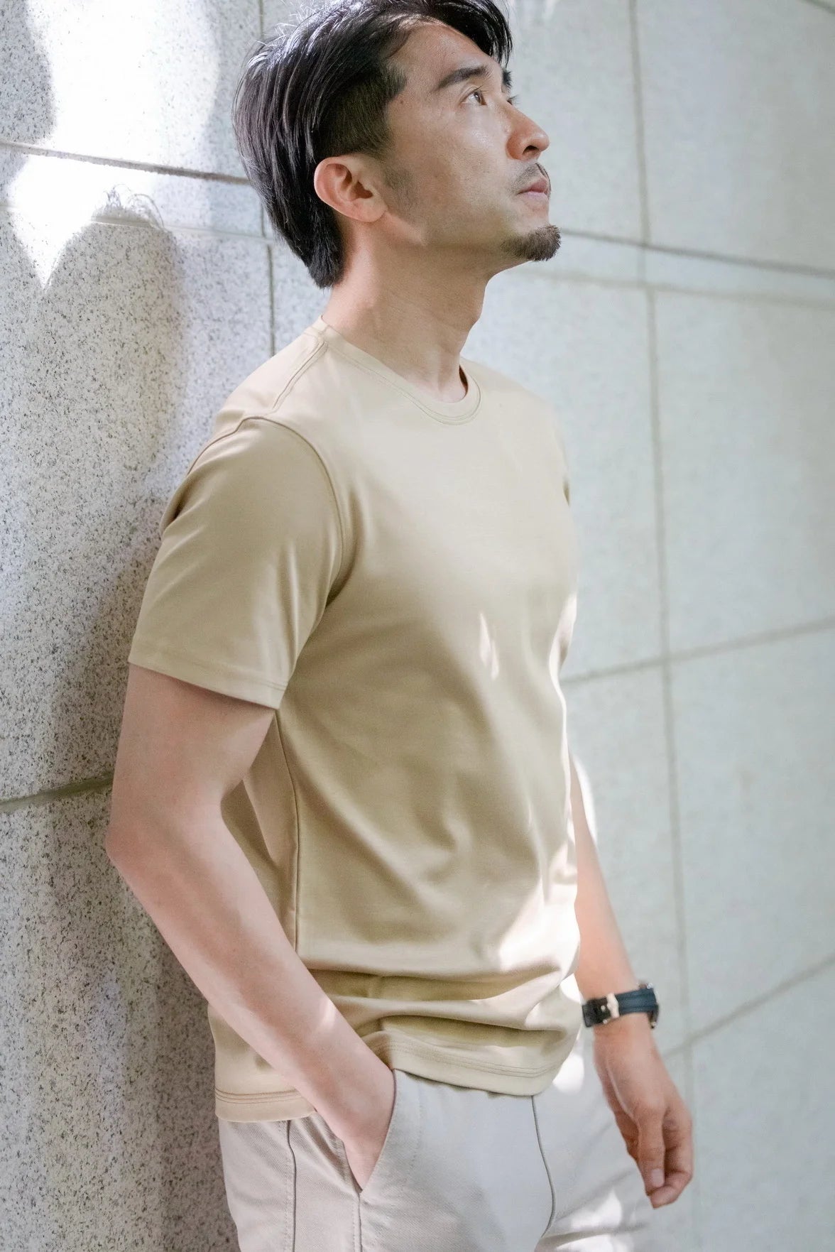 Summer Men Mulberry Silk Mercerized Cotton T Shirt V-neck Loose Short Sleeve Basic T-shirts 7%Silk