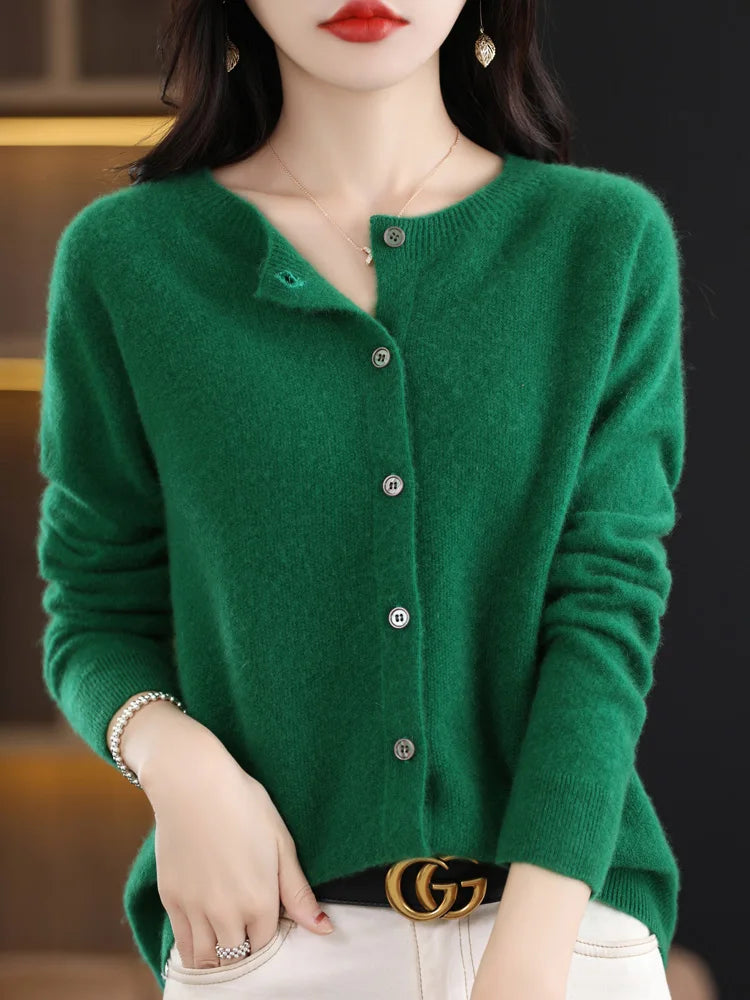 High Quality Round Neck Long Sleeve Cashmere 100% Merino Wool Pullover Women Sweater Coat Top - reetell