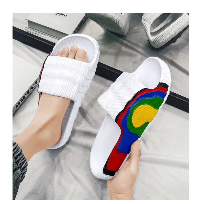 Summer Slippers Mens EVA Leisure Couples Non-slip Beach Indoor Bathroom Flats Ourdoor Slides Graffiti Thick Sole Creative Casual