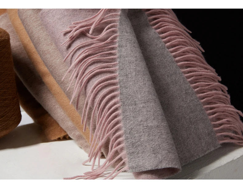 100% Wool Scarf Women Thickening Cashmere Winter Scars Shawls Fashion  Female Pashmina Scarves Oversized Keep Warm Warps 300g - reetell