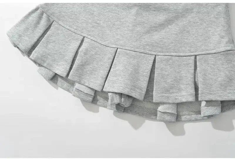 2024 Terry Fabric Y2K Mini Skirt Women Low Waist Wide Pleat Light Grey Sexy Vintage A-line Pleated Skirt Casual Skort Summer - reetell