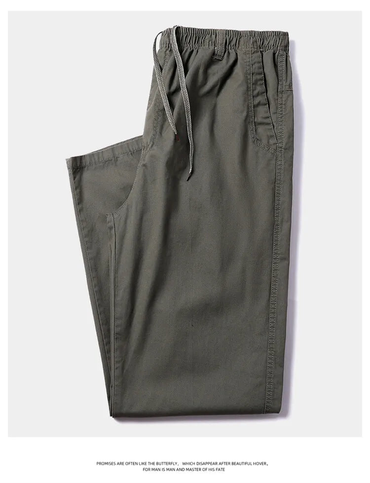 Men's Straight Cargo Trousers, Casual Pants, Monochromatic, Plus Size, M-6XL, Elastic Waist, 100% Cotton, Ninth Pants, 2024 New - reetell