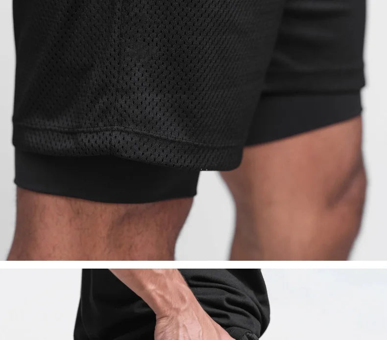 Gyms Mens Fitness Basketball Shorts Summer Running Male Breathable 2 in 1 Quick Dry Jogging Casual Short Pants Workout Bottoms - reetell