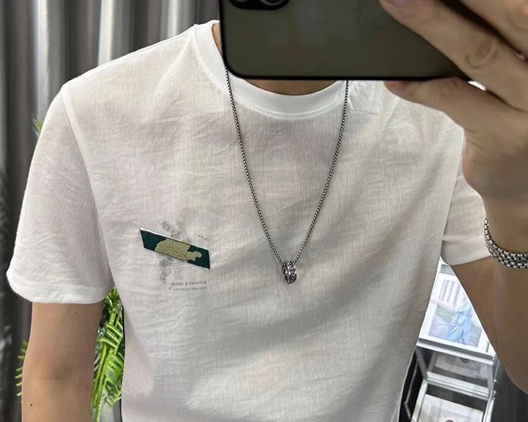 Male Tees Shirts White Linen Tops Katoen Print Men's T-shirt Graphic Streetwear Korean Popular Clothes Basic Wholesale Harajuku - reetell