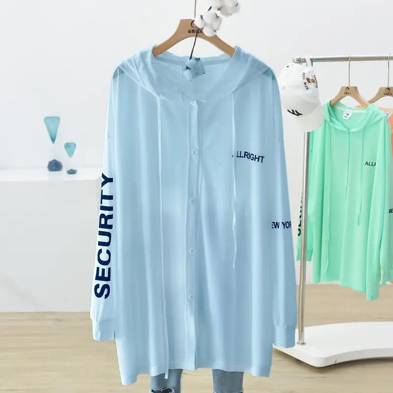 Spring Summer New Hooded Long Sleeve Ice Silk Fabric Sunscreen Clothing Women Fashion Solid Color Zipper Loose Casual Cardigan - reetell