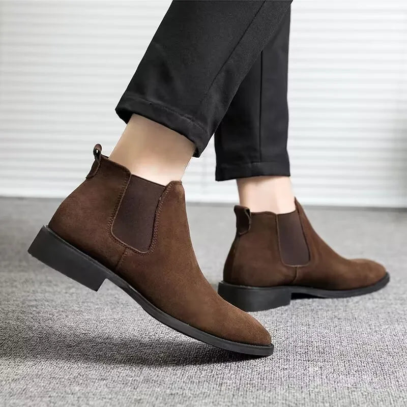 Men's Retro Classical Chelsea Boots Cow Suede Genuine Leather Men Fashion Ankle Boot Mens Casual Short Boots High-Top Shoes - reetell