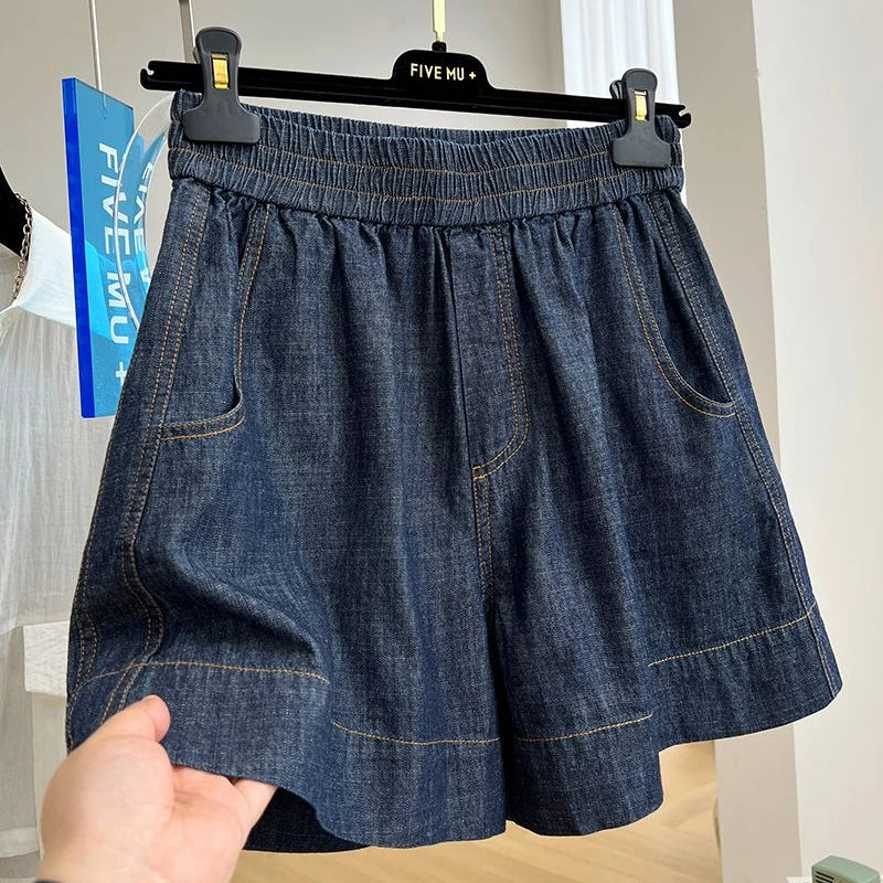 Female Drawstring Shorts Blue Cowboy Woman Light Elegant Temperament Casual Summer Shorts Ladies Streetwear Jean Short Pant Q382 - reetell