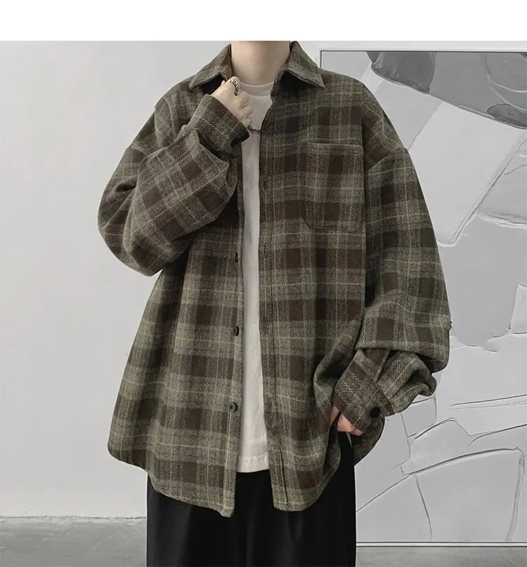 LAPPSTER-Youth  Long Sleeve Winter Y2k Streetwear Fleece Shirts Flannel Harajuku Plaid Shirt Vintage Korean Fashions Clothes