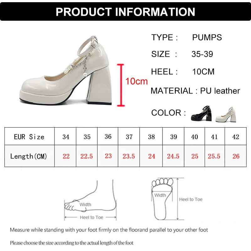 Y2K Chunky Platform High Heels Pumps Women 2023 Summer Patent Leather Black White Lolita Shoes Woman Pearl Ankle Straps Pumps