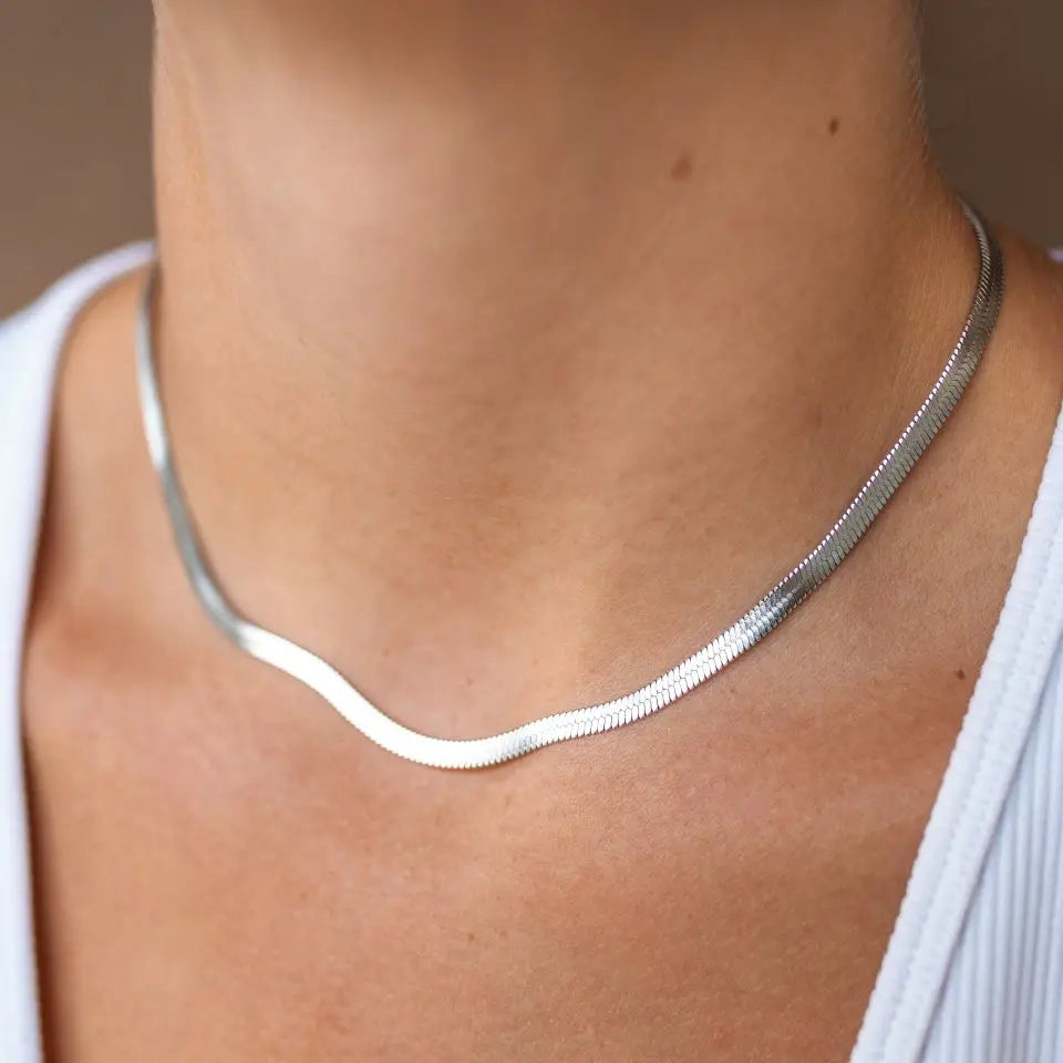 eManco Unisex Snake Chain Necklace Silver Color Choker Stainless Steel Herringbone Chain Necklace For Women Jewelry Wholesale