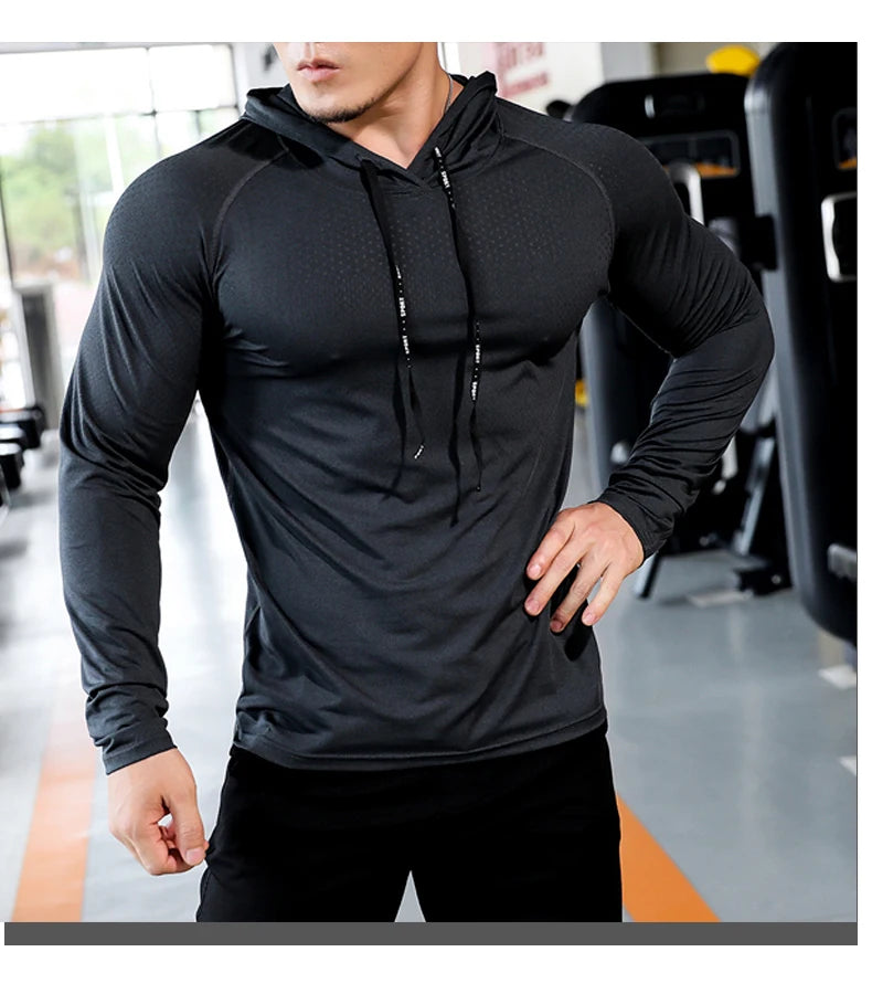 Mens Fitness Tracksuit Running Sport Hoodie Gym Joggers Hooded Outdoor Workout Athletic Clothing Muscle Training Sweatshirt Tops - reetell