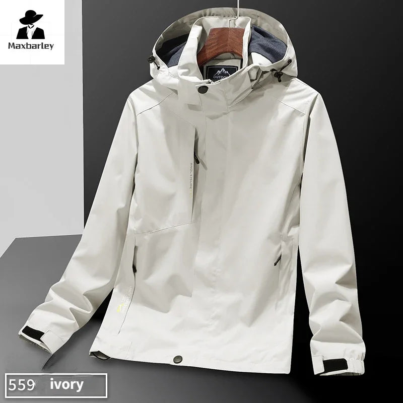 Casual Men's Lightweight Windbreaker Jacket Spring and Autumn Waterproof Work Hooded Sports Raincoat Unisex Camping Travel Coat - reetell