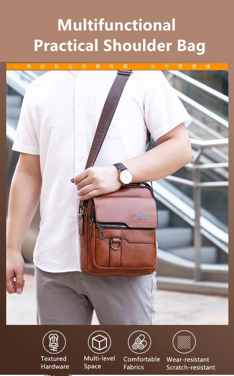 JEEP BULUO Crossbody Messenger Bags Business Casual Handbag Brand Shoulder New High Quality Leather For Men Business Casual Fash