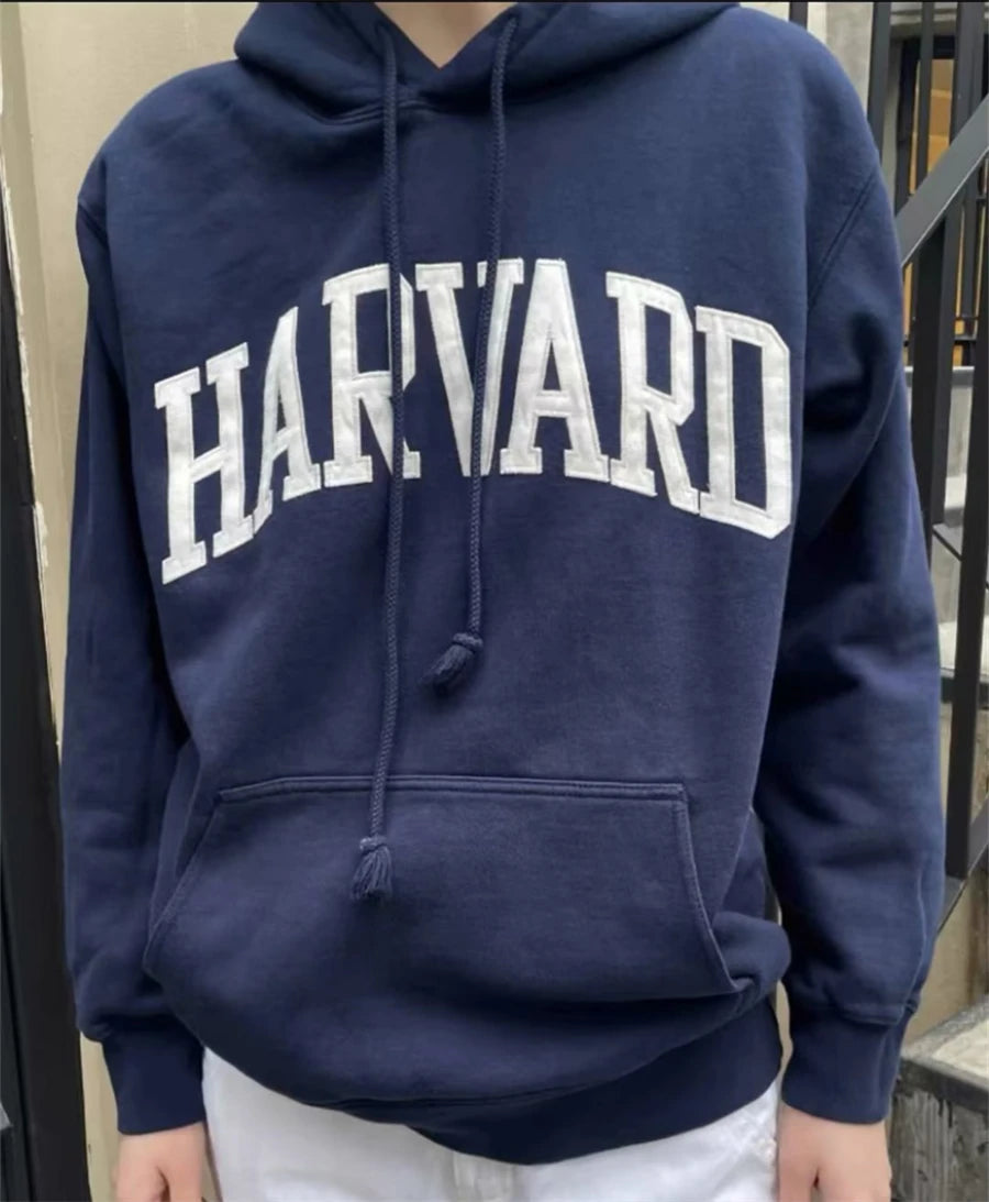 Casual Women Cotton Navy HARVARD Embroidered Hoodies 2023 Fall Vintage Long Sleeves Sweatshirts Female Loose Pullovers - reetell