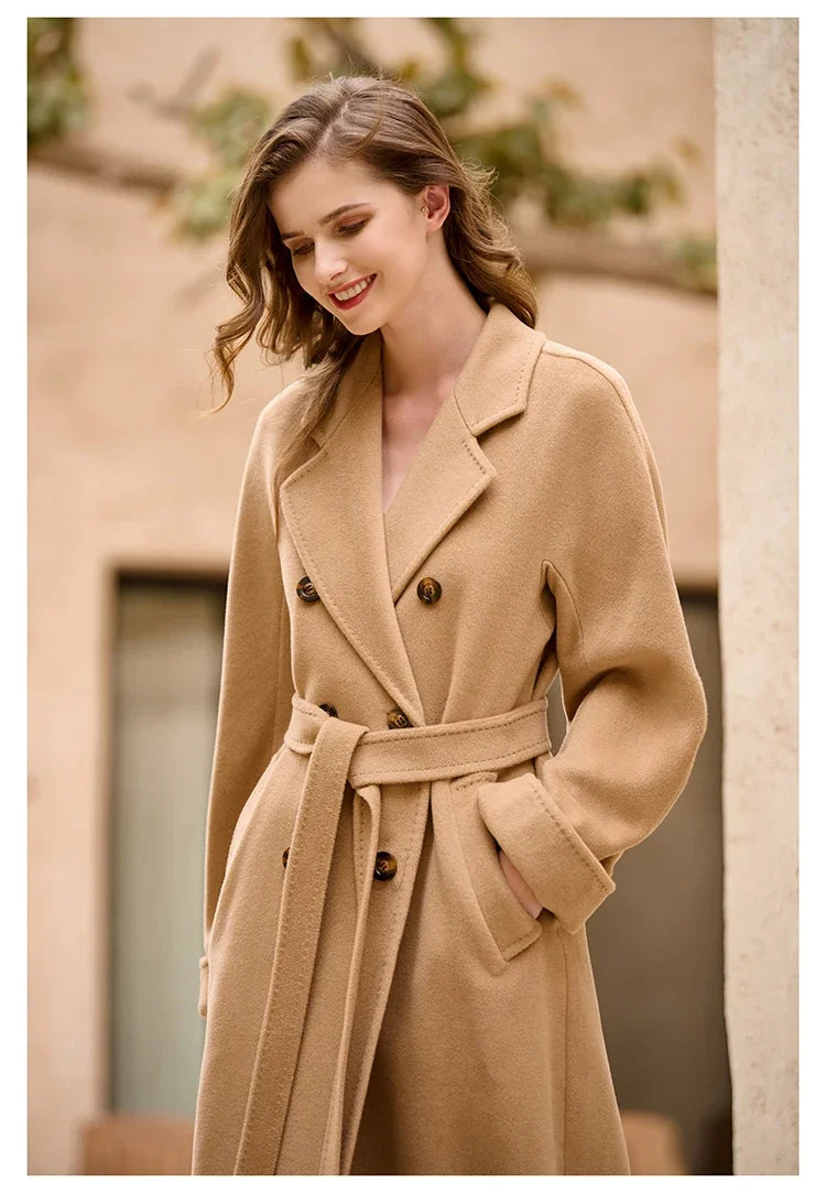 Women's Coat Double-sided 10% Cashmere 90% Wool Women's Long Coat Jacket, 2024 Winter New Long Cashmere Coat Women - reetell