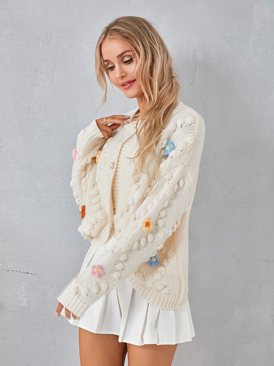 Womens Y2k Cardigan Sweaters 3D Flower Crochet Knitted Bolero Shrug Top Aesthetic Kawaii 90s Jacket Back to College - reetell