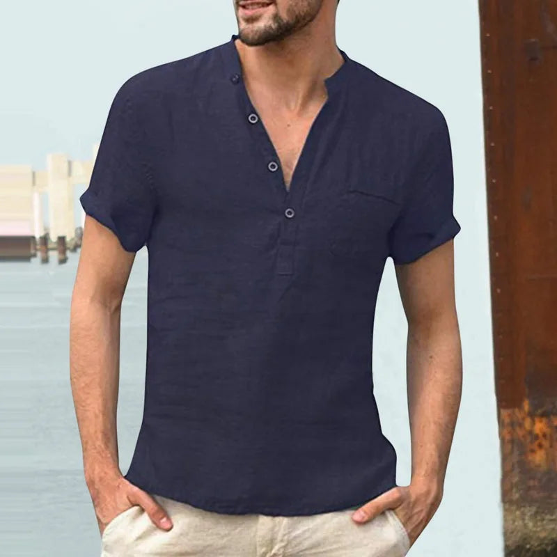 High Quality New Men'S Linen V Neck Bandage T Shirts Male Solid Color Long Sleeves Casual Cotton Linen Tshirt Tops