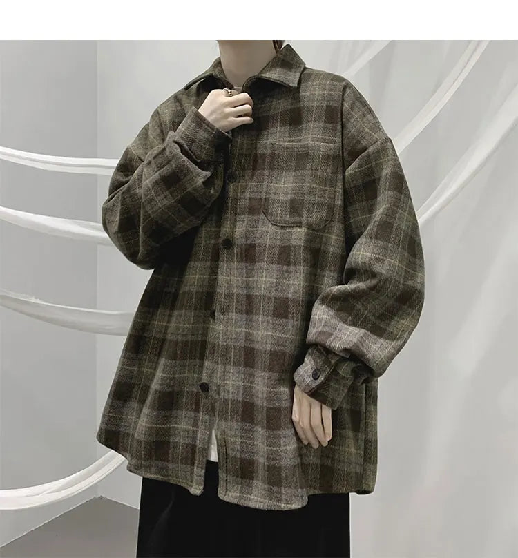 LAPPSTER-Youth  Long Sleeve Winter Y2k Streetwear Fleece Shirts Flannel Harajuku Plaid Shirt Vintage Korean Fashions Clothes