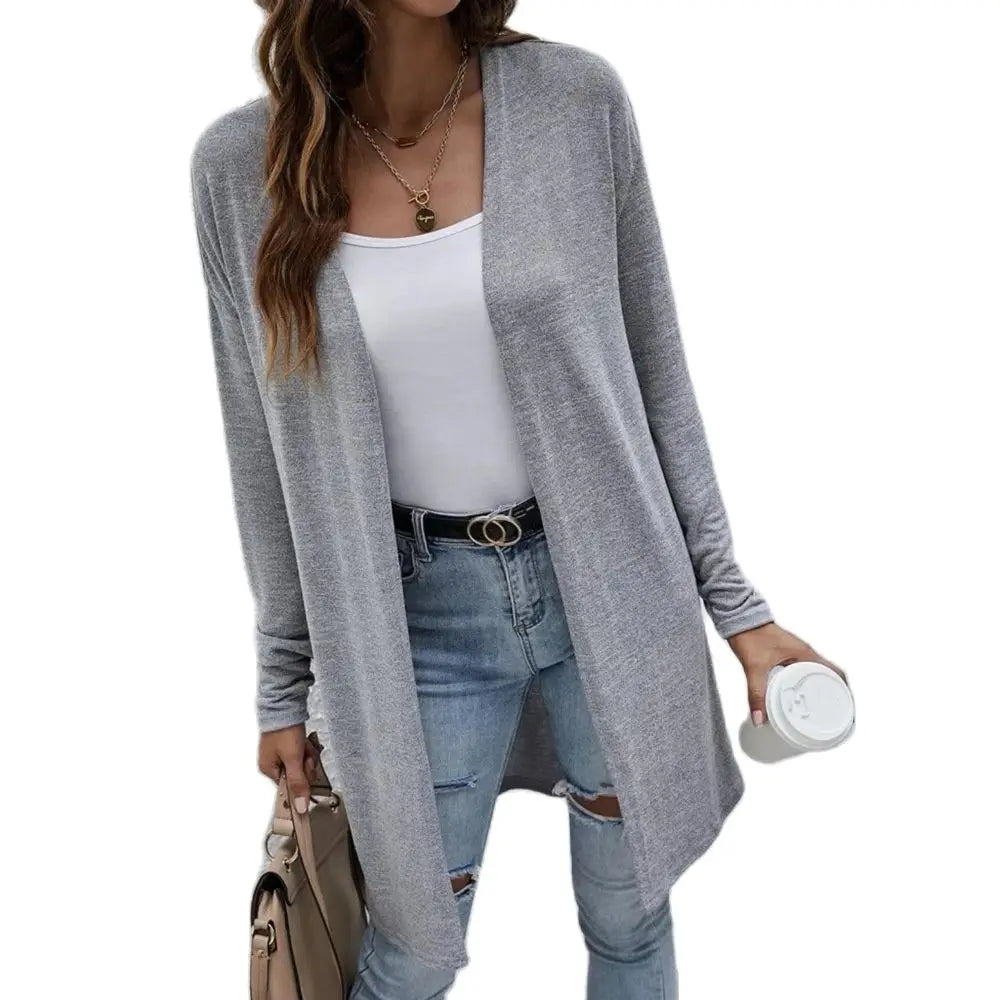 Autumn 2023 new source of women's pure color unbuttoned Cardigan long-sleeved sweater - reetell