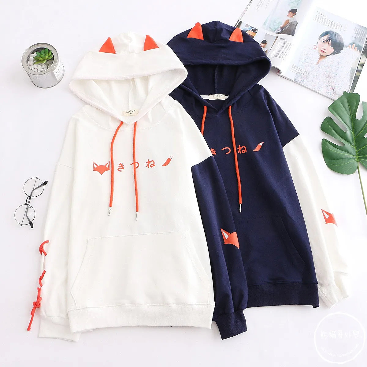 Hot Autumn Cute Fox Printing Hooded Sweatshirt Women Clothing Pullovers Plus Velvet Patchwork Female Sweet Thick Warm Hoodies - reetell