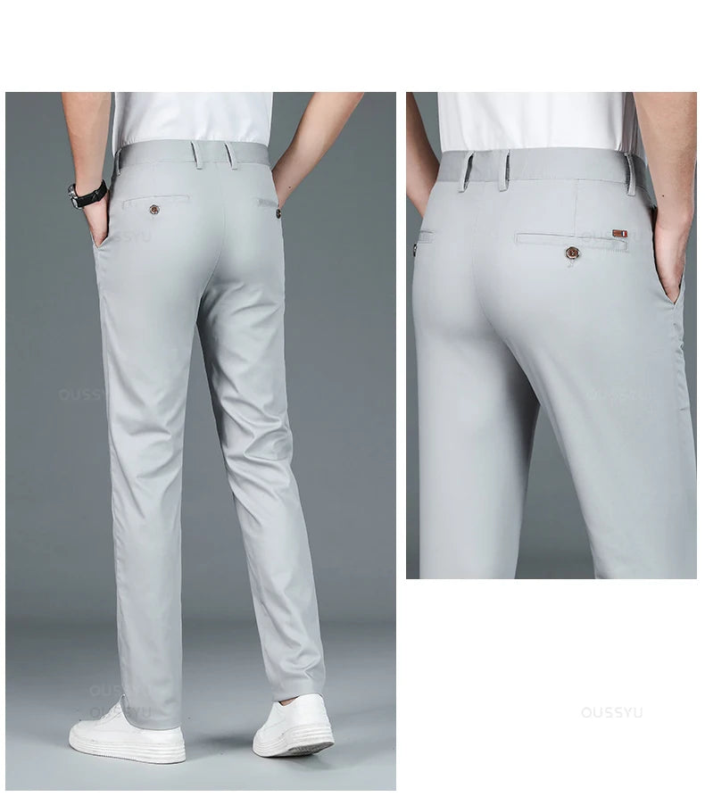 High Quality Luxury Straight Business Suit Pants Men Bamboo Fiber Designer Spring Summer Elegant Casual Long Formal Trouser Male - reetell